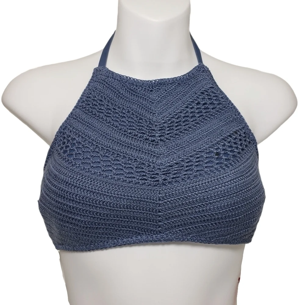 Xhilaration Indigo Halter Lace Up Crotchet Top